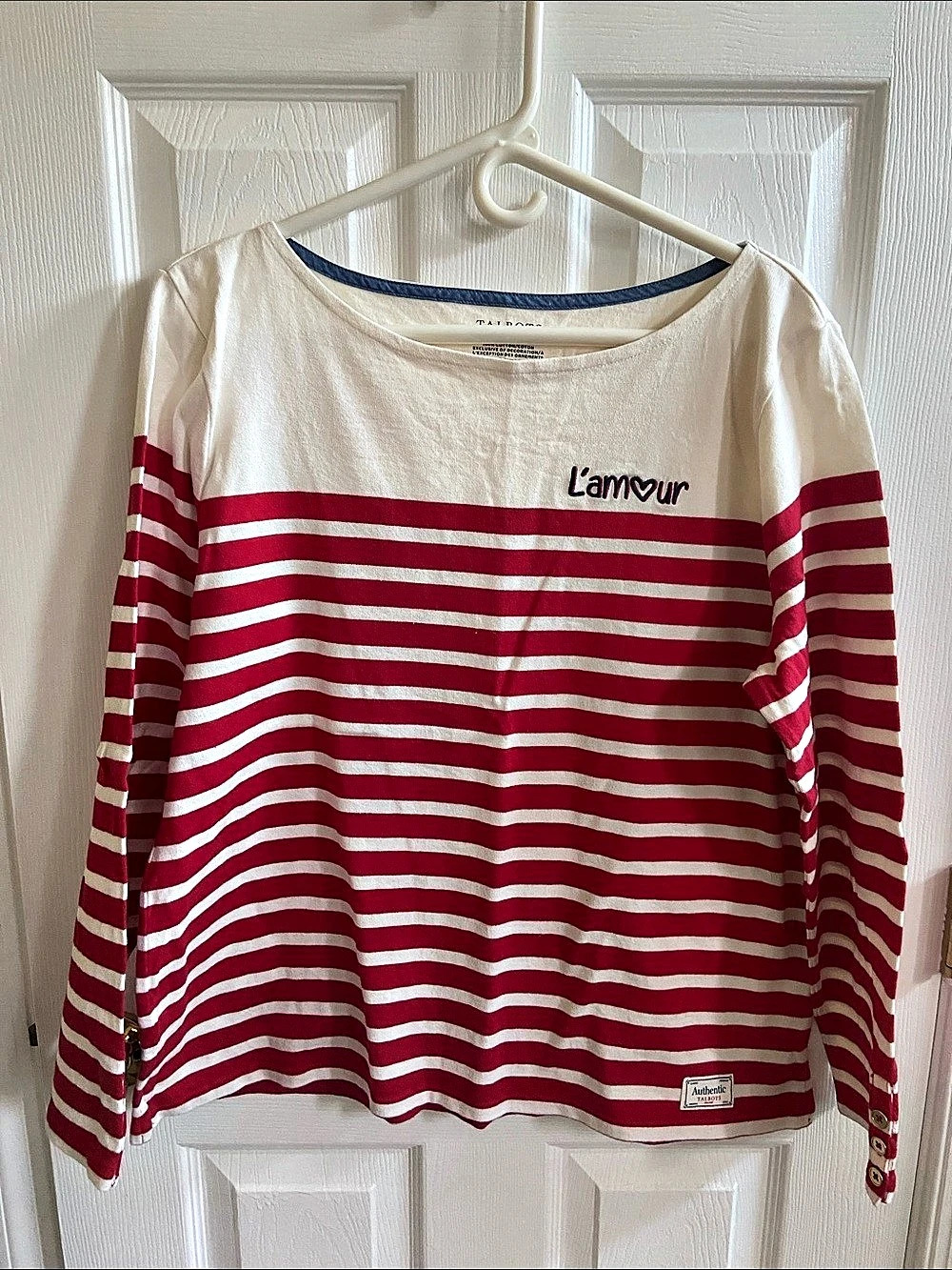 Talbot “L'Amour” Striped Long Sleeve “Authentic Tee” Cotton Top